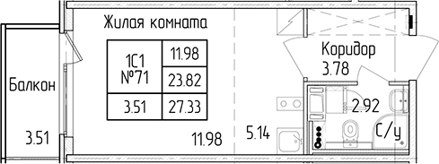 Квартира студия 23.82 м², 4/4 эт., ЖК «Любоград в Стрельне»